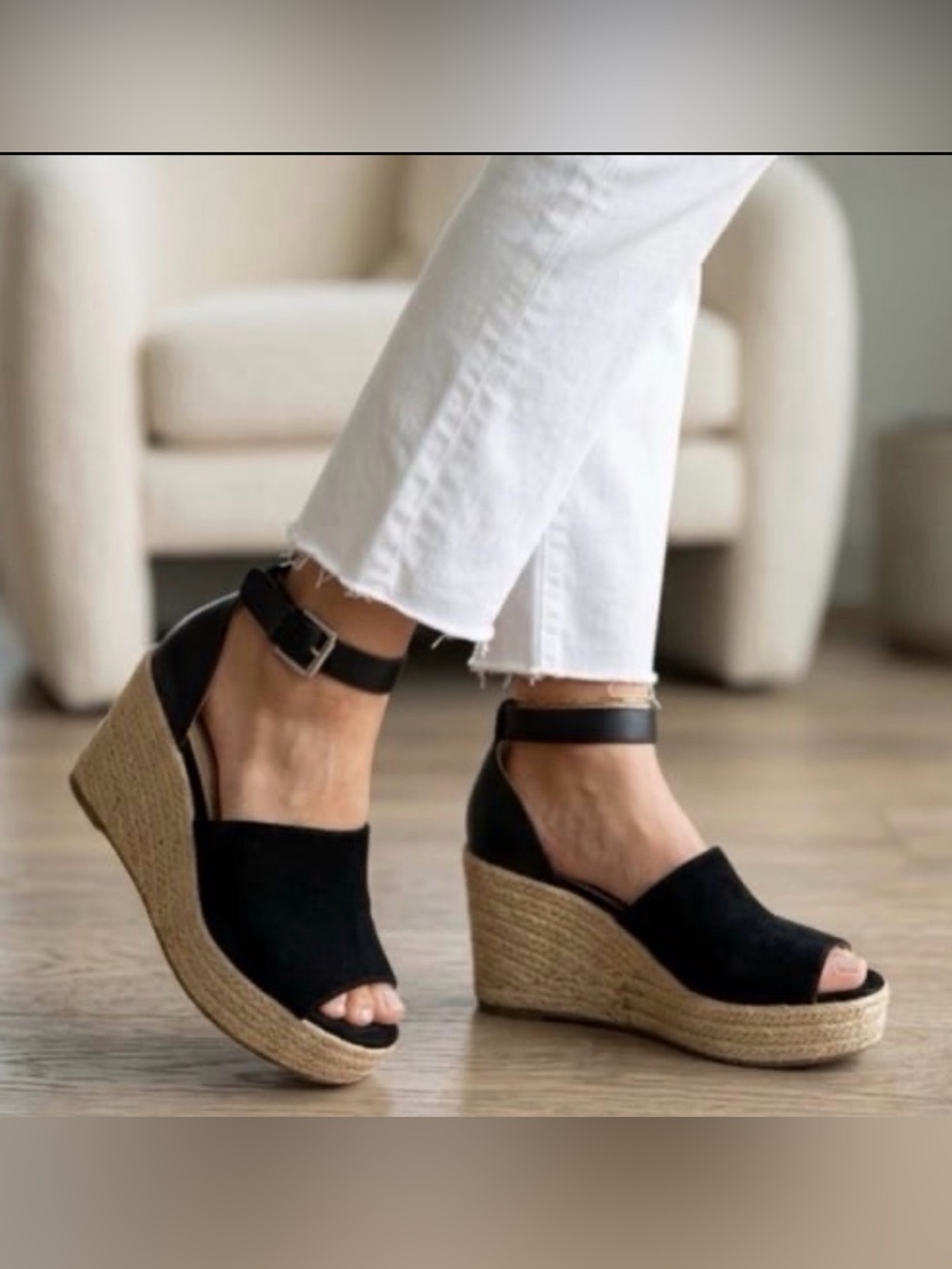 Marc Fisher Black Espadrille Wedges with Ankle Strap